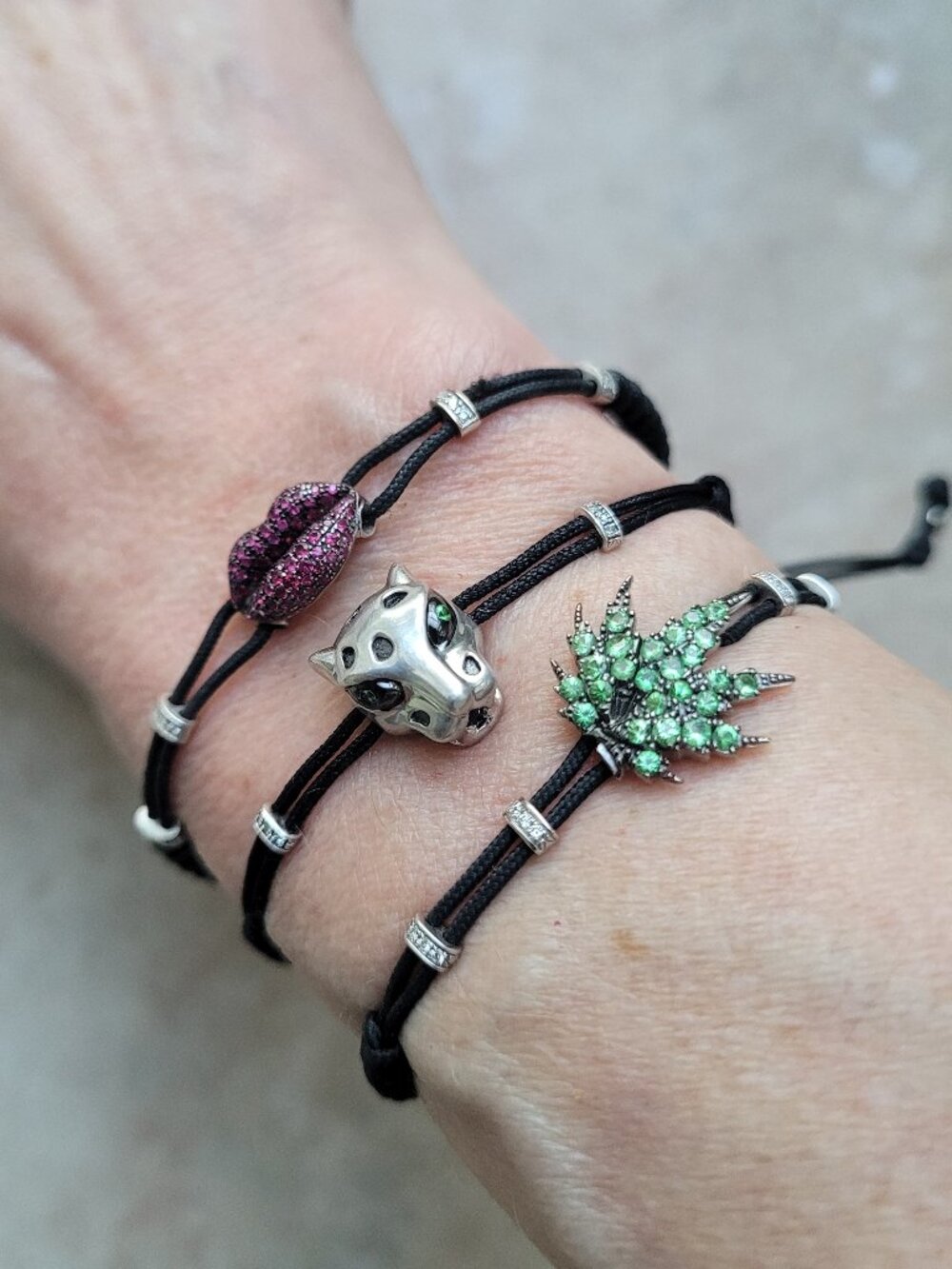 EFFY Sterling Silver Tsavorite Diamond Panther Cord Bracelet